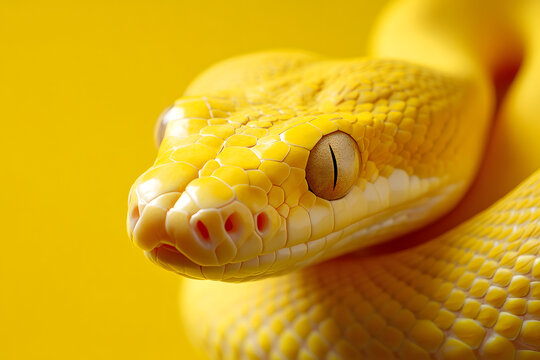 Captivating Yellow Python on a Bright Yellow Background - A Vibrant and Bold Image