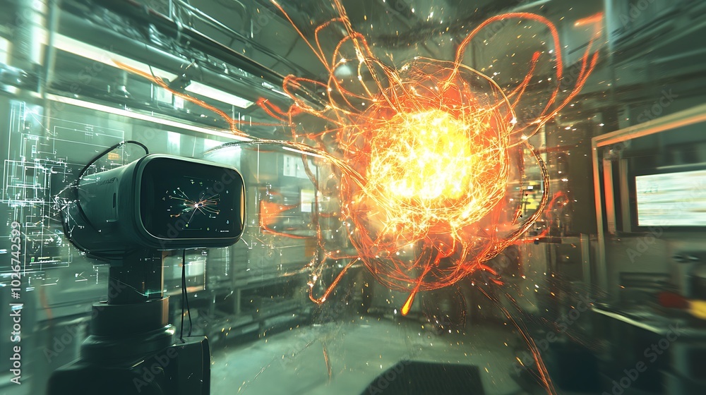 Fototapete a futuristic physics lab using augmented reality to simulate the effects of relativistic speeds on p