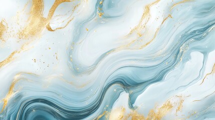 Fototapeta premium Marbled ocean blue and golden swirls create an abstract background with a luxurious touch.