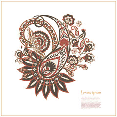 Isolated Vector Floral Paisley. Asian Arabian greeting card design