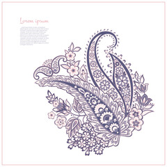 Paisley isolated. Card with paisley isolated for design. Floral vector pattern. Embroidery floral vector pattern.