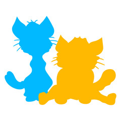 2 Cat Friends Silhouette sitting two Team Isolated Vector Graphic Design Illustration
