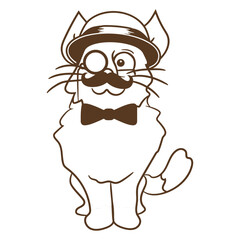 Sir Cat Gentleman Top Hat Monocle Glasses Rich Guy Funny Design Fun Adorable Cool Happy Friendly Sweet Little Kitten Cartoon Cute Cats Lovers Comic Love Feline Playful Kitties Fur Paw Pet Owner