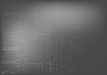 Mechanical engineering drawings on a gray background.