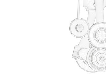 Pistons and connecting rods and other parts on a white background.