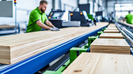 woodworkers operating large machinery in a plywood production facility