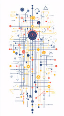 Obraz premium abstract geometric network design with connecting lines and circles in orange red and blue colors