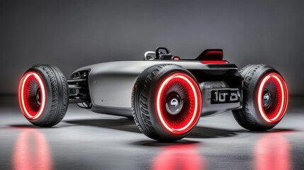 Futuristic Silver Concept Car with Red Rim Lights