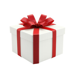 Elegant Gift Box with Red Ribbon Isolated on White transparent Background, png