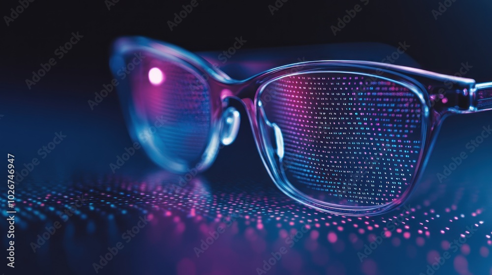 Aufkleber Glasses Reflecting Binary Code with Glowing Lights