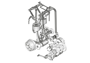 Two-cylinder engine on a white background. 