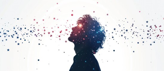 Fototapeta premium Captivating silhouette portrait with a glowing ethereal effect set against a backdrop of a starry night sky This surreal visionary image evokes a sense of the boundless mysteries of the universe