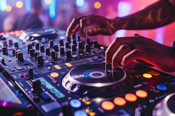 Professional DJ Mixing Tracks at Party for Weddings and Corporate Events Promotion