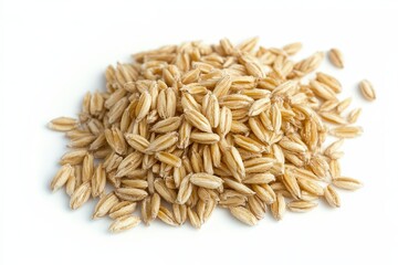 Barley Grains Scattered on a White Background Showcasing Their Natural Texture and Color