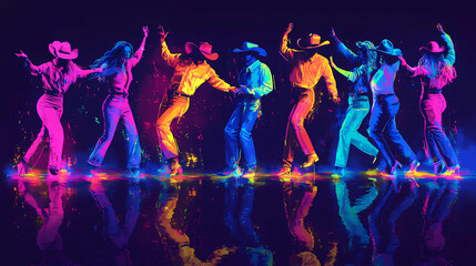 Neon-themed line dancing concept