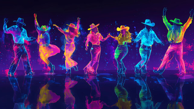 Neon-themed line dancing concept