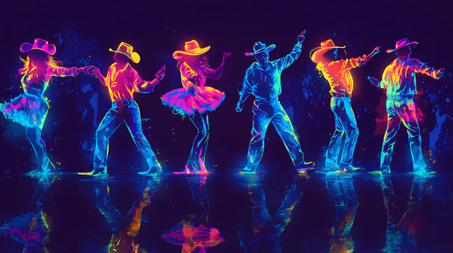 Neon-themed line dancing concept