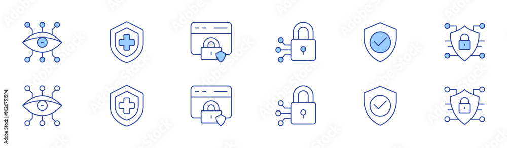 Wall mural security icon set in two styles, duotone and thin line style. editable stroke. cyber security, verif