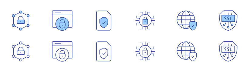 Security icon set in two styles, Duotone and Thin Line style. Editable stroke. access, security, browser, internet, insurance, ssl