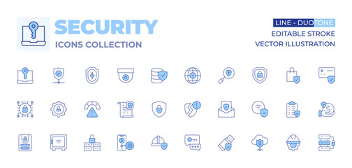 Security icons collection. Line Duotone style, editable stroke. ssl, protection, insurance, security, risk, exchange, fingerprint, cyber security, security box, secure, log in