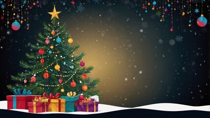 A beautifully decorated Christmas tree adorned with colorful ornaments and gifts in a festive atmosphere for holiday celebrations