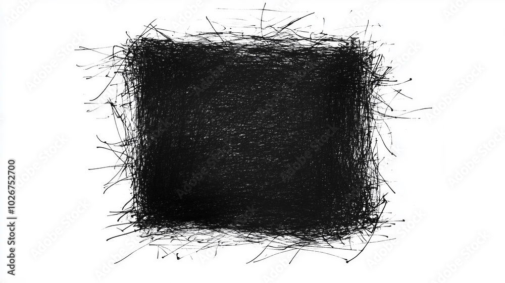 Poster A black and white image of a messy, splattered background with a black square in the middle