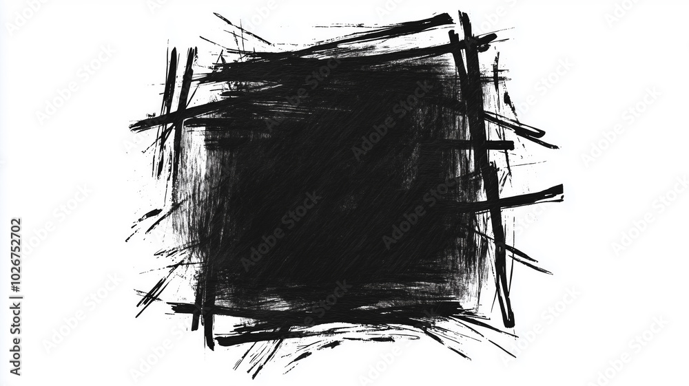Aufkleber a black and white image of a messy, splattered background with a black square in the middle