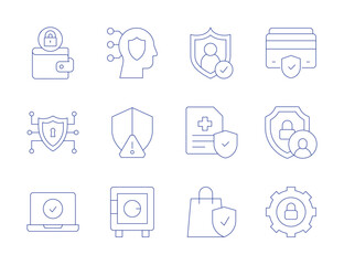 Security icons. Thin Line style, editable stroke. account, shopping bag, health insurance, antivirus, check, padlock, security, security box