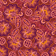 Seamless pattern with paisley ornament. Ornate floral decor for fabric. Vector illustration