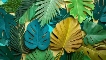 Naklejka premium Artistic paper style tropical leaves, unique and modern look with layered texture