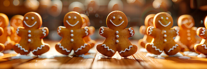 Banner with Gingerbread Men. Gingerbread Human Shapes. Header for website, event, corporate party.