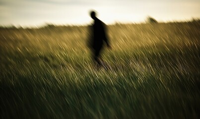 A Mysterious Silhouette Walking Through a Dreamlike Field