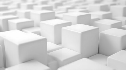 abstract 3d Randomly shifted white cube boxes on a soft gray block background for minimalist wallpaper.
