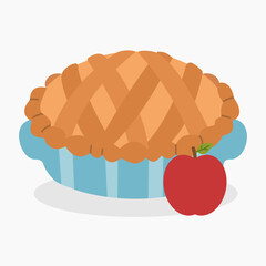 Apple pie on a plate vector illustration isolated on white background