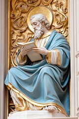 Obraz premium St. Augustine Reading in a Historic Setting With Intricate Golden Carvings