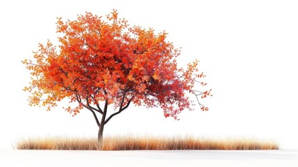 Fototapeta premium Breathtaking autumn landscape with a vibrant maple tree in full fall foliage surrounded by a lush natural setting bathed in warm sunlight