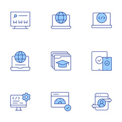 Website icons set. Line Duotone style, editable stroke. fast, coding, responsive, software developer, web traffic, world wide web, education, web, internet
