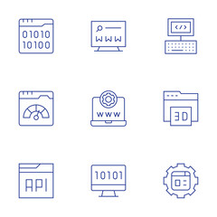 Website icons set. Thin Line style, editable stroke. web, web development, web programming, web management, binary code, web page