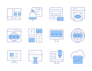 Website icons. Line Duotone style, editable stroke. interface, notification, content, view, semantic web, layout, api, web, web design, website, worldwide