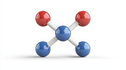 Obraz premium A simple molecular structure illustration with colored spheres representing atoms connected by bonds.