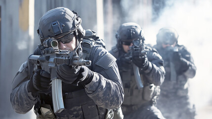 Fototapeta premium Tactical special forces team in action during urban military operation
