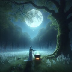 Fototapeta premium Night Ritual Under the Glowing Moon