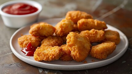 Delicious chicken nuggets combined with a spicy condiment