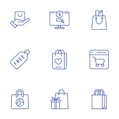 Shopping icons set. Thin Line style, editable stroke. free, purchasing, purchase, presents