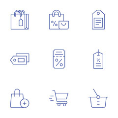 Shopping icons set. Thin Line style, editable stroke. tag, sales, label, ticket