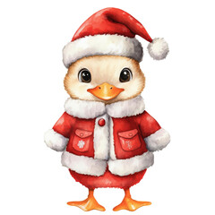 This adorable chick in a Santa hat and red coat brings festive cheer to your holiday designs. Perfect for winter celebrations or joyful decorations!