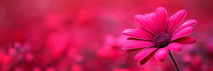 A single vibrant pink daisy stands out against a blurred magenta background, offering a striking floral close-up.