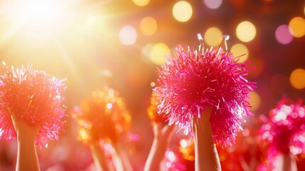 Dynamic American Football Pep Rally Scene with Cheerleaders, Band Members, and Fans in Vibrant Colors, Ultra-Detailed, Cinematic Light