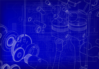 Two-cylinder engine on a blue background.