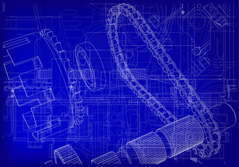 Clutch and other parts on a blue background.